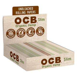 OCB Organic Hemp slim rolling papers packaging on a white background