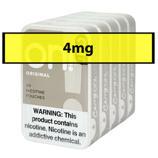 Pack of On nicotine pouches with '4mg' label and warning text on a white background