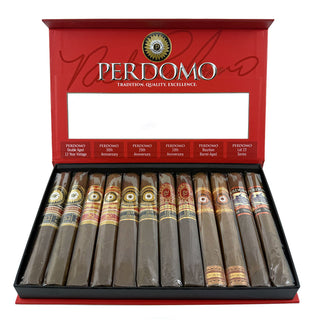 Perdomo cigars in a red box with multiple cigars visible
