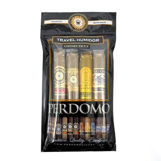 Perdomo 4-Cigar Sampler pack with cigars on a white background