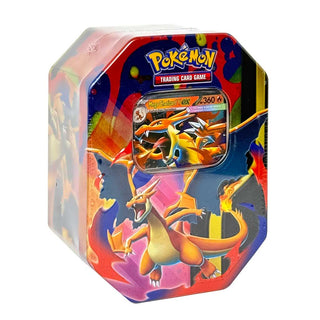 Pokémon trading card game packaging with Charizard design on a white background