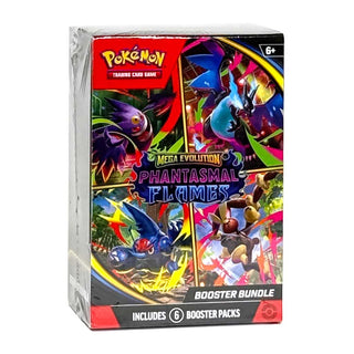 Pokémon Mega Evolution Phantasmal Flames booster bundle packaging on a white background
