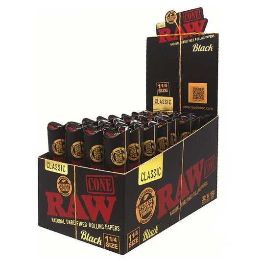 RAW Black 1 1/4 Size Pre Rolled Cones (6 Pack)