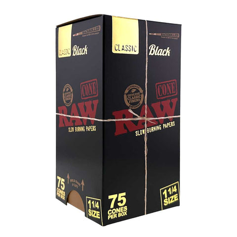 RAW Black 1 1/4 Size Pre Rolled Cones (75/Box)