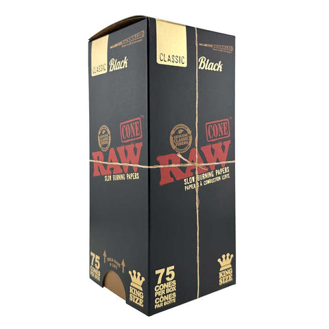 RAW Black King Size Pre Rolled Cones (75/Box)