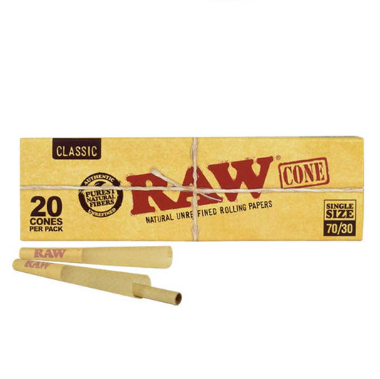 RAW Classic Pre Rolled Cones Single Size 70/30 (20/Pack)