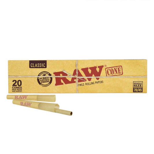 RAW Classic Pre Rolled Cones Single Size 70/45 (20/Pack)