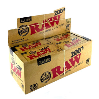 Box of RAW Classic 200s KSS rolling papers with red and black text on a white background