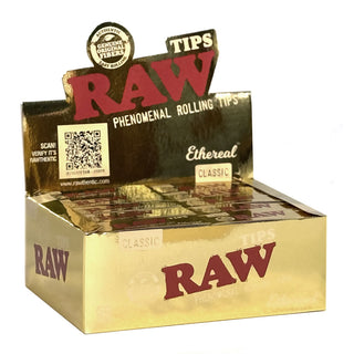 Box of RAW Ethereal Rolling Tips on white background