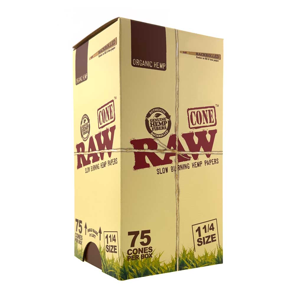 RAW Organic 1 1/4 Size Pre Rolled Cones (75/Box)