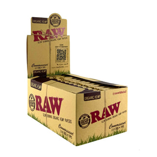Box of RAW Organic Connoisseur 1.25 Size rolling paper with visible branding on a white background