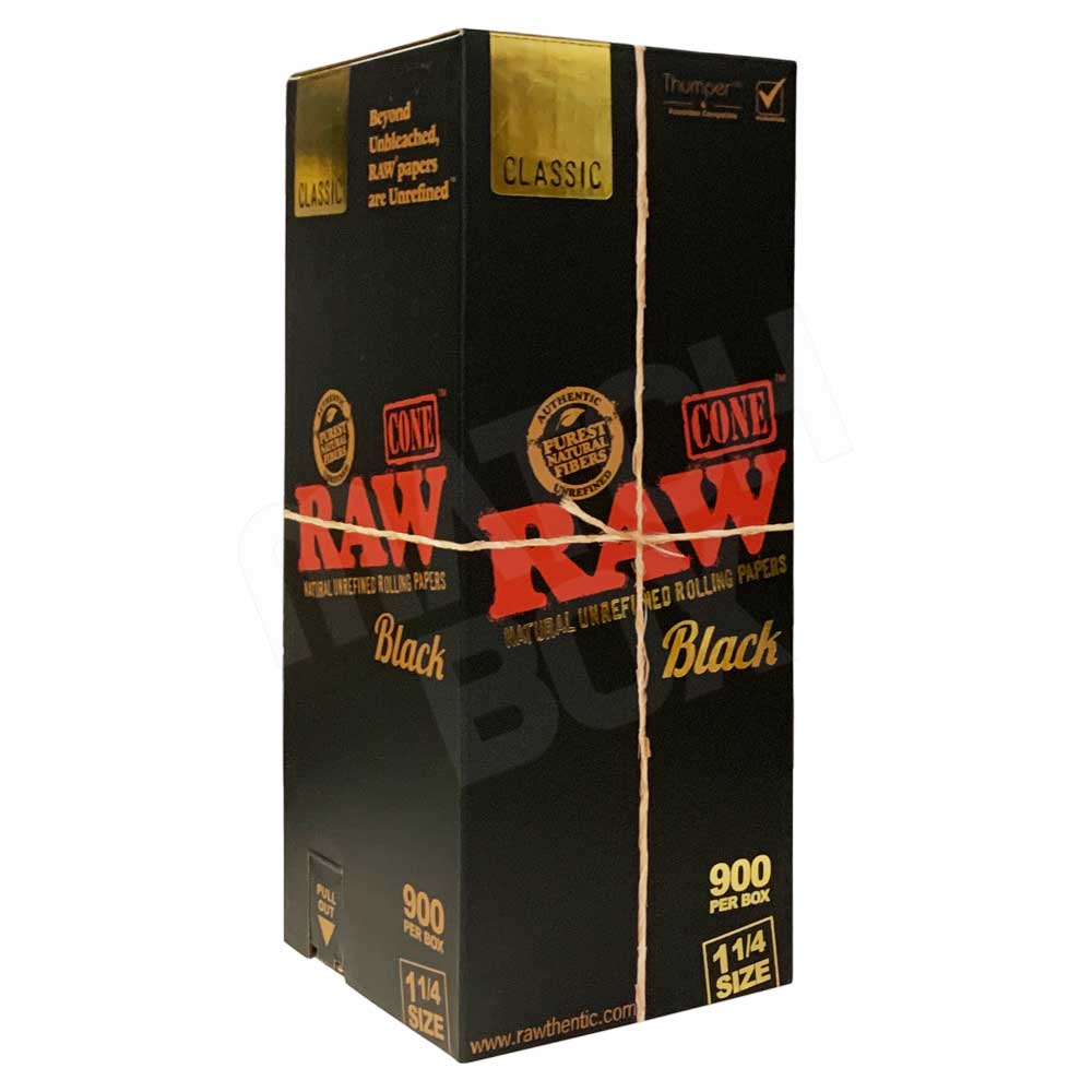 RAW Black 1 1/4 Size Pre Rolled Cones (900/Box)