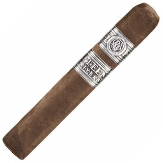 Rocky Patel 15th Anniversary cigar with a silver band featuring a logo on a white background
