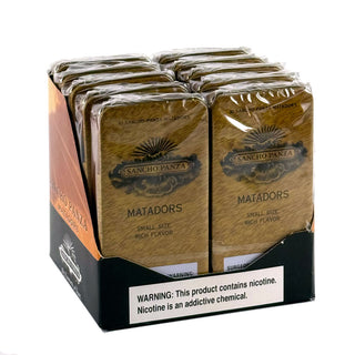Sancho Panza Matadors cigarillos with warning label on a white background