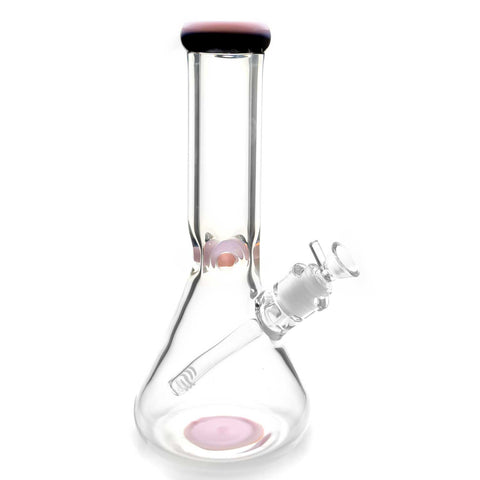 JB Glass Beaker Water Pipe with Pink and Dark Blue Accents 9mm