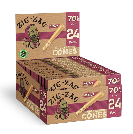 Zig Zag Unbleached Pre Rolled Cones 70mm Minis (24)