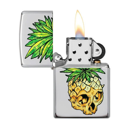 Zippo Leaf Skull Pineapple Lighter Open
