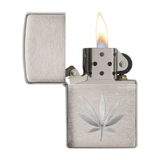 Zippo Chrome Marijuana Leaf Design