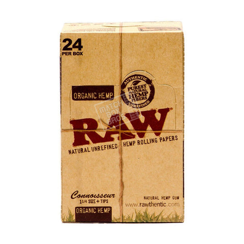 RAW Organic Hemp Connoisseur 1 1/4 Paper + Tips box