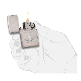 zippo chrome marijuana leaf design