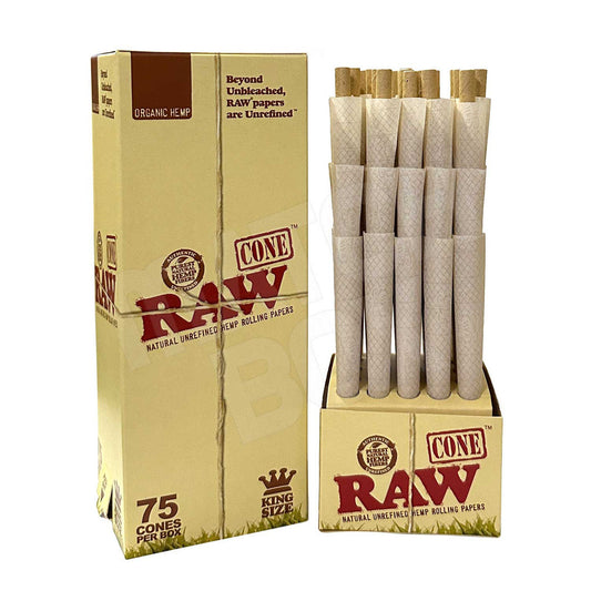 RAW Organic King Size Pre Rolled Cones (75/Box)