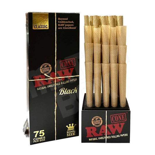 RAW Black King Size Pre Rolled Cones (75/Box)