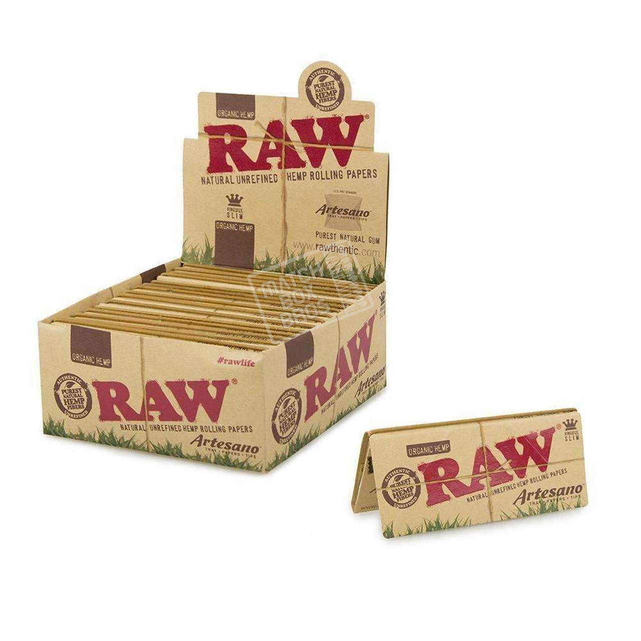 RAW Organic Hemp Artesano King Size Slim Rolling Paper Open Box