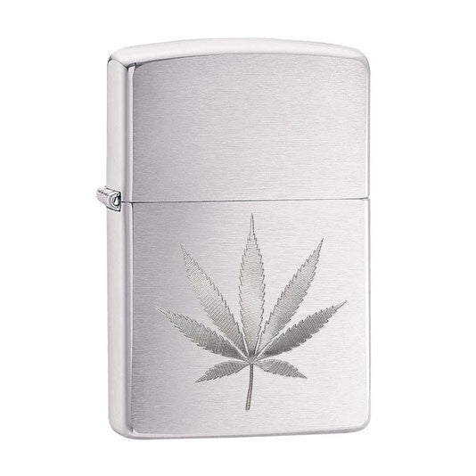 Zippo Chrome Marijuana Leaf Design