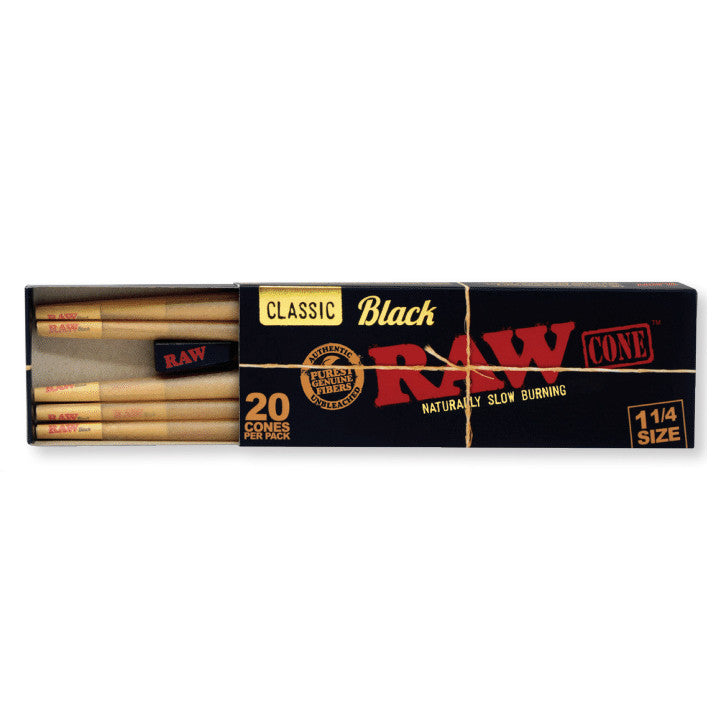 RAW Black 1 1/4 Size Pre Rolled Cones (20ct)