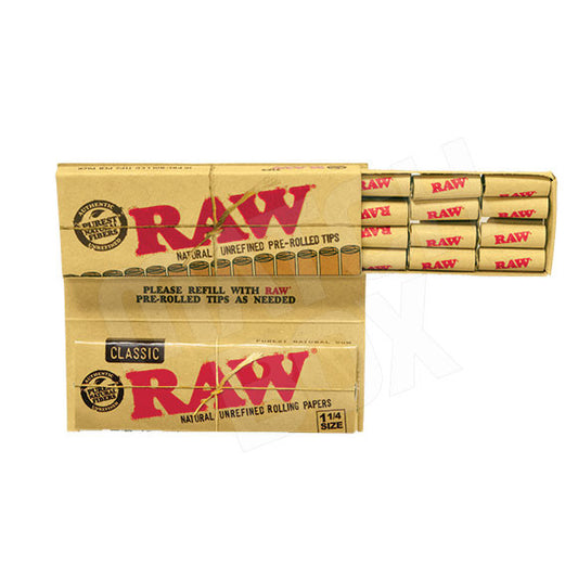 RAW 1/4 SIZE MASTERPIECE SINGLE PACK OPENED TO SHOW PRE ROLLED TIPS