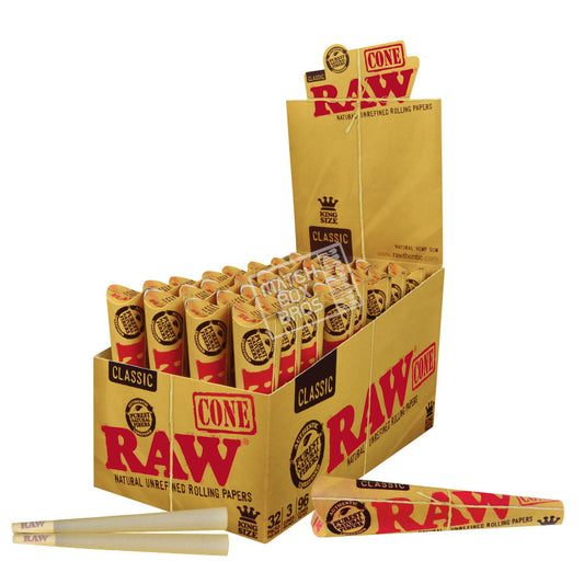 RAW Cone Organic 1¼ King Size - 32 Pack Open Box