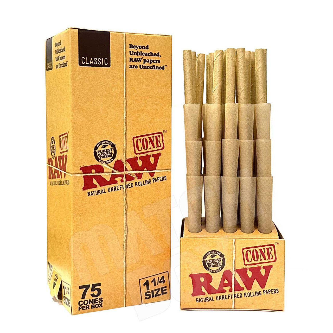 RAW Classic 1 1/4 Size Pre Rolled Cones (75/Box)