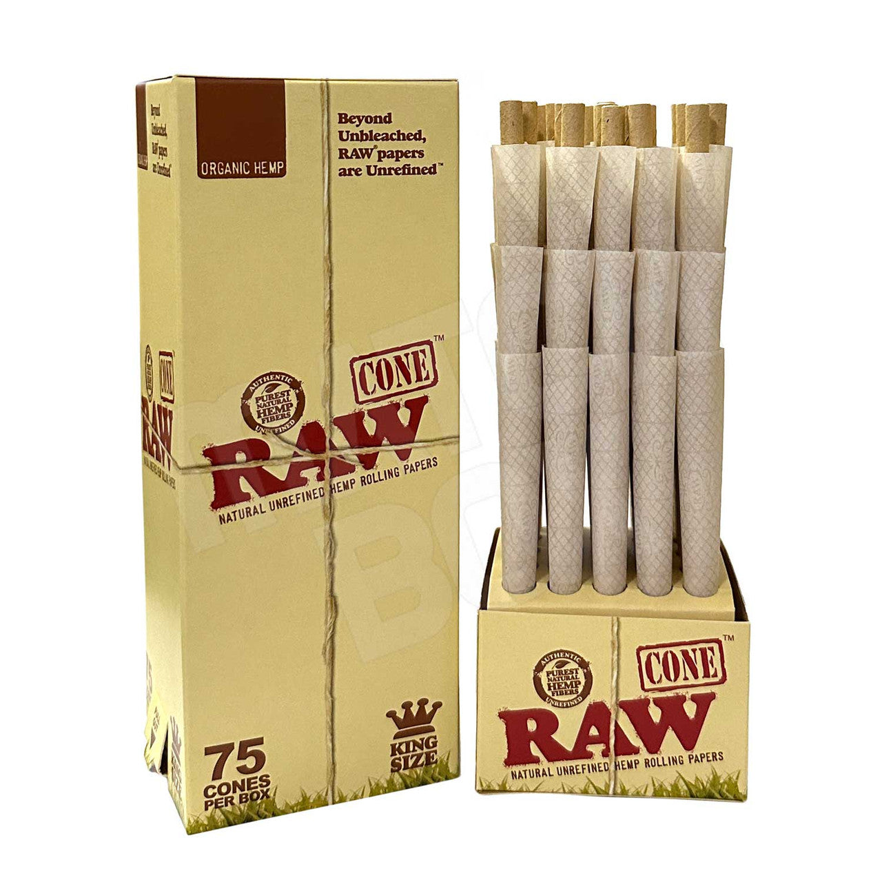 raw organic king size pre rolled cones 75ct box